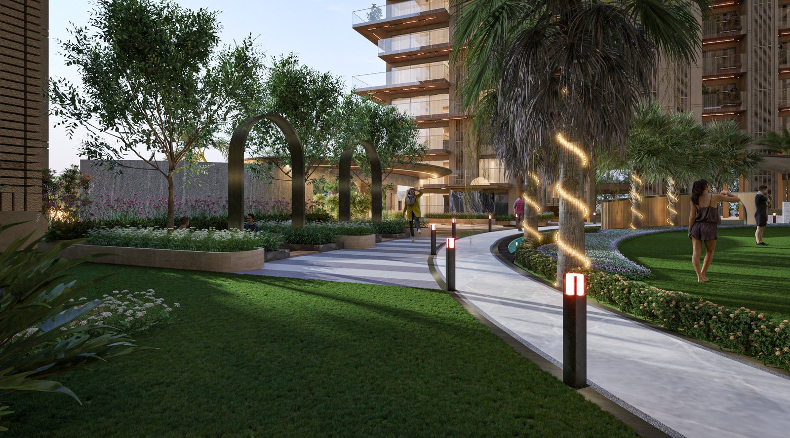 Landscaped garden walkway at The Autograph, Vaishali West, Jaipur