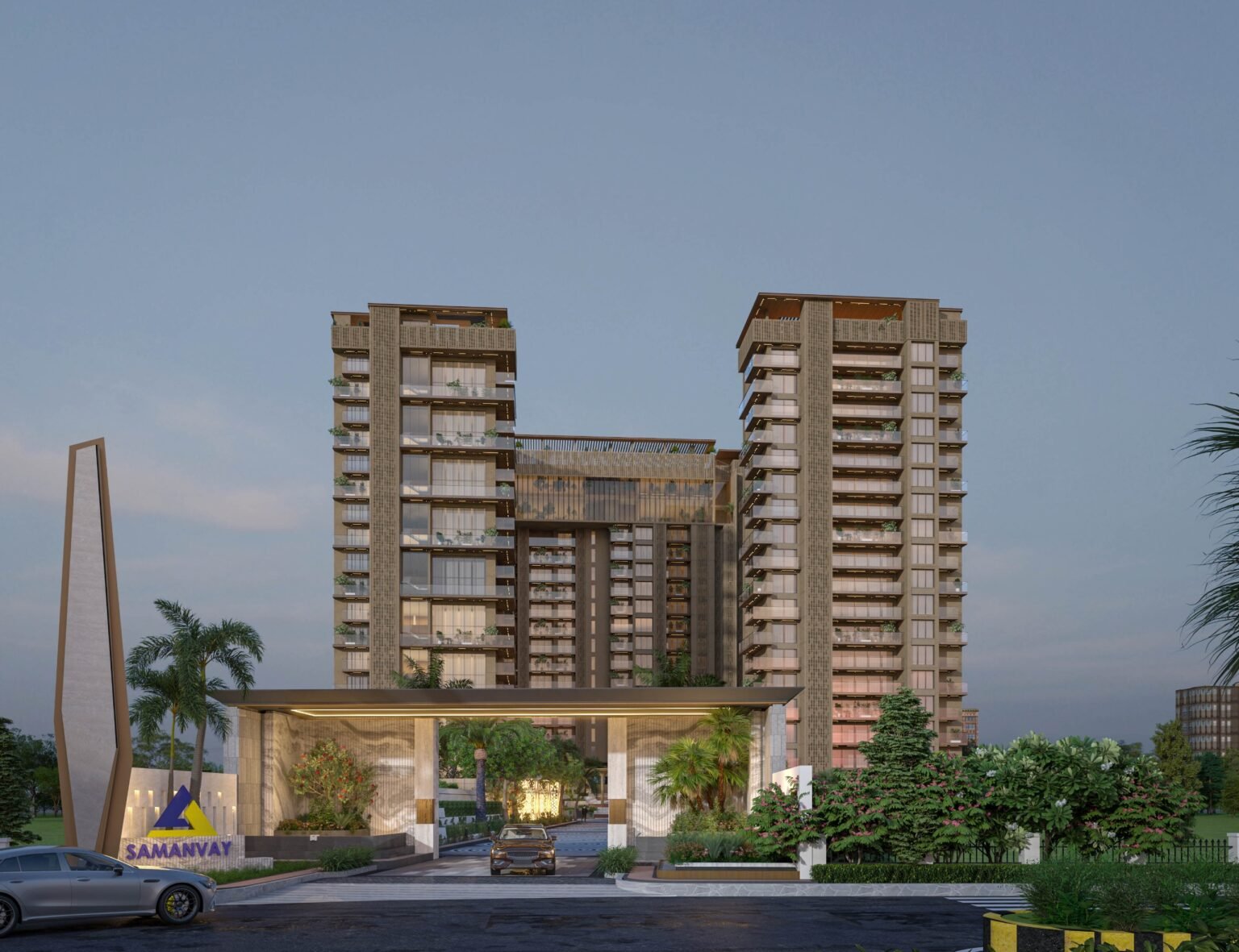 Samanvay Group entrance portal and front elevation of The Autograph, Vaishali West, Jaipur